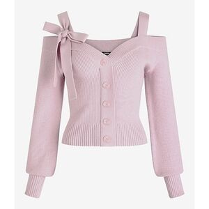Soft Blush Off The Shoulder Tie Strap Cardigan